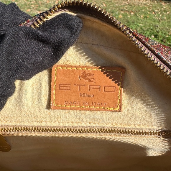 Etro Mini Dome Bag with COA, E Logo, External Cargo Pocket, Canvas & Leather - Picture 6 of 14